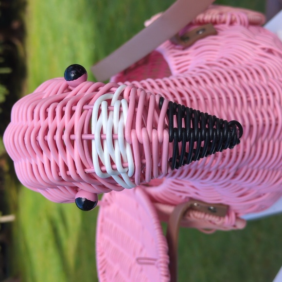 NWOT Pink Flamingo Wicker Purse Bag Basket - Picture 7 of 13